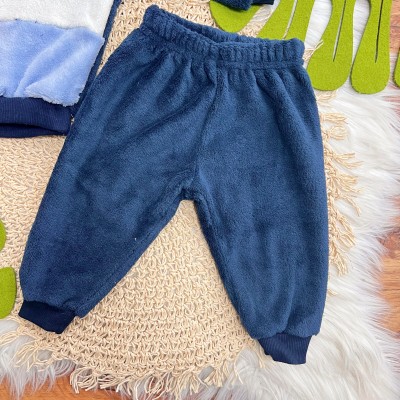 Conj. Casaco Tigre Baby e Calça de Pelinho - Marinho e Azul Jeans